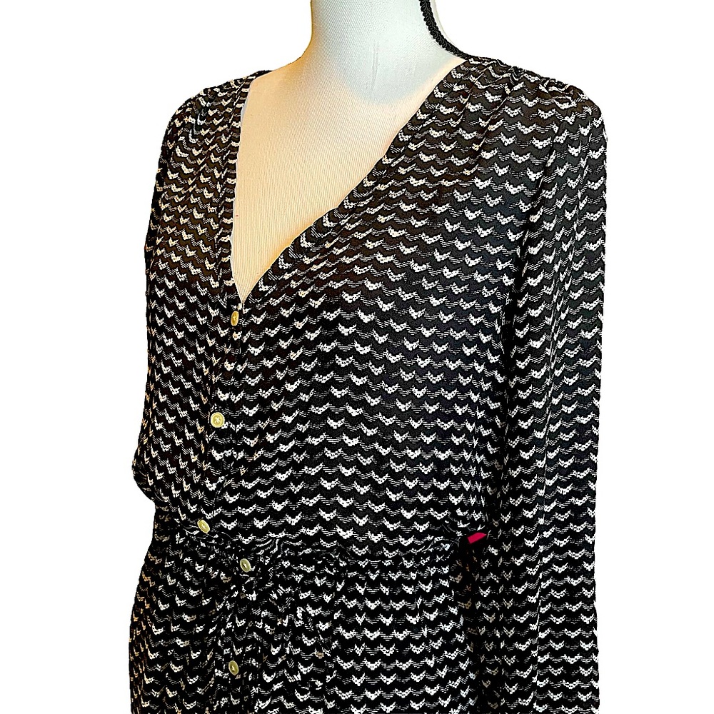 Gap Long Sleeve Button Down Black Print Midi Dress Size S - Picture 12 of 17